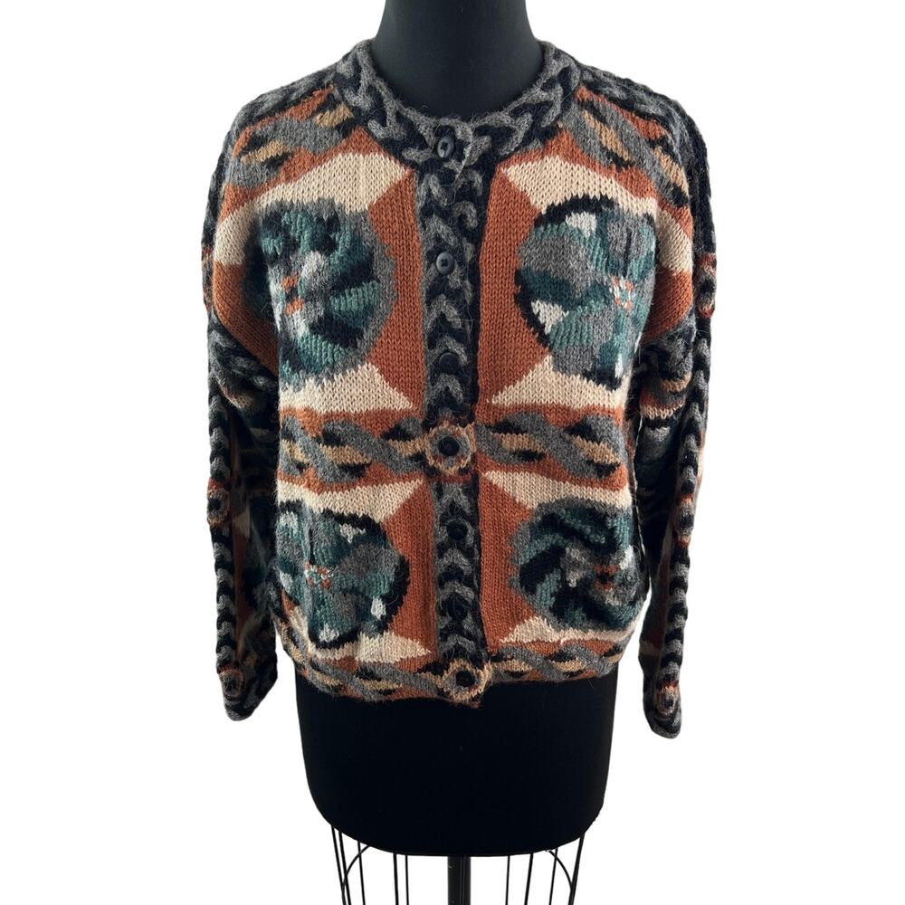 VINTAGE The Peruvian Connection Cardigan Sweater Geometric Knit Alpaca Medium M